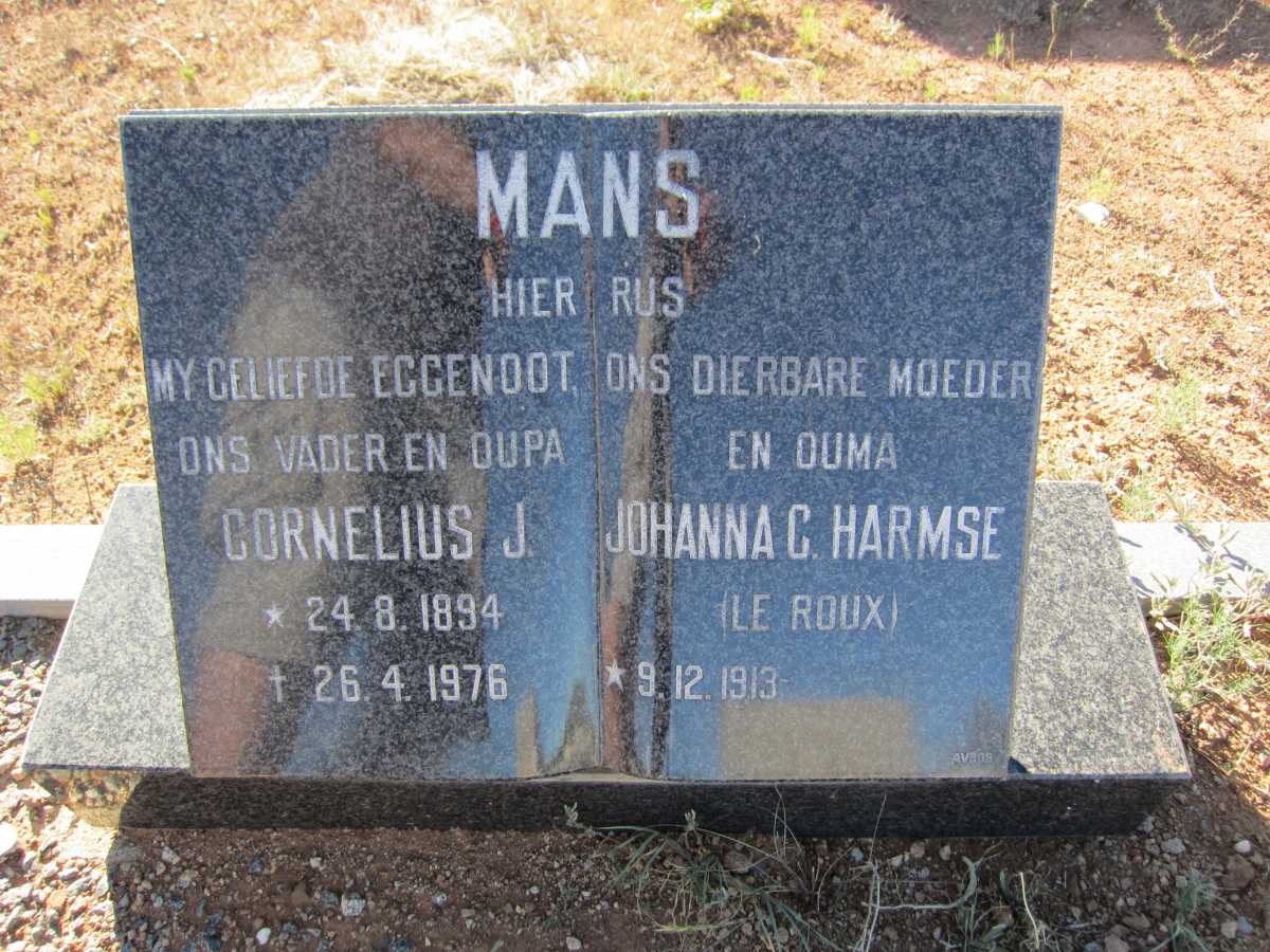 MANS Cornelius J. 1894-1976 &amp; Johanna C. Harmse LE ROUX 1913-