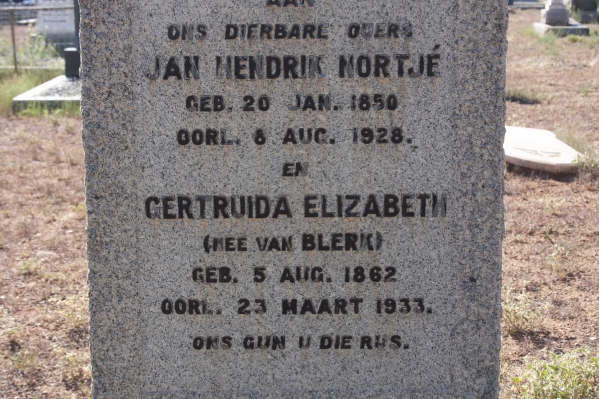 NORTJE Jan Hendrik 1850-1928 &amp; Gertruida Elizabeth VAN BLERK 1862-1933