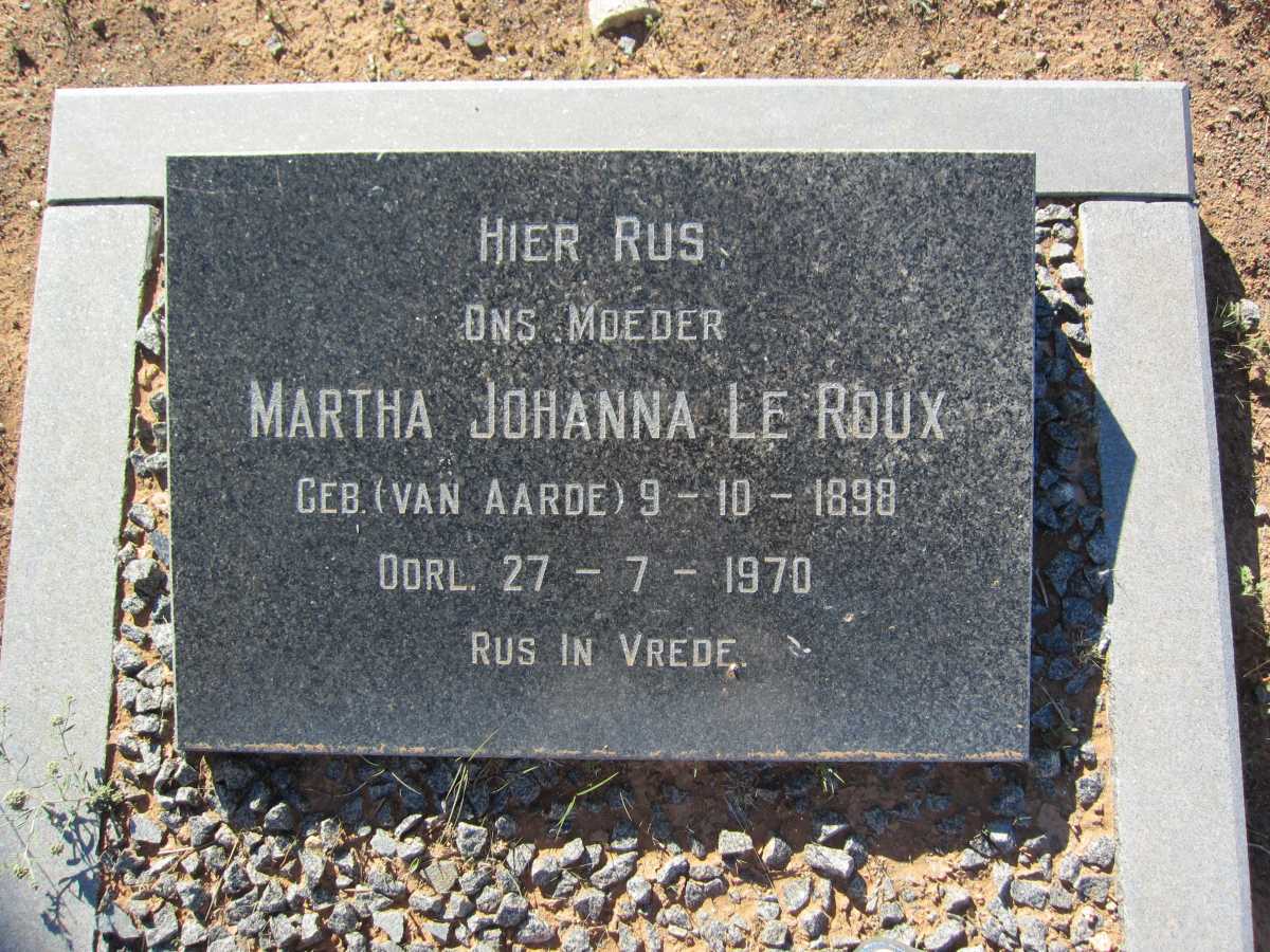 ROUX Martha Johanna, le nee VAN AARDE 1898-1970