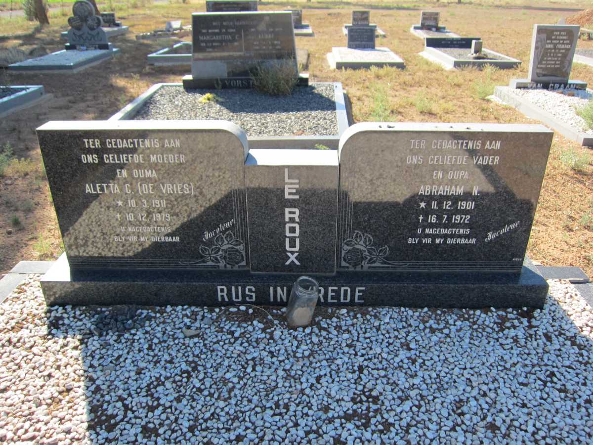 ROUX Abraham N., le 1901-1972 &amp; Aletta C. DE VRIES 1911-1979