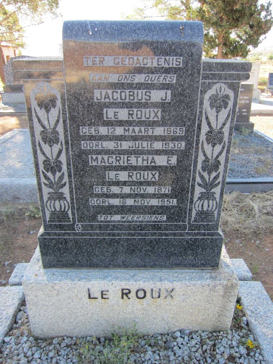 ROUX Jacobus J., le 1869-1930 &amp; Magrietha E. 1871-1951