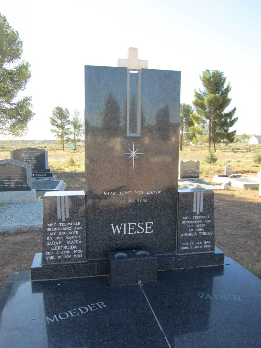 WIESE Andries Tobias 1892-1980 &amp; Sarah Maria Gertruida 1900-1964