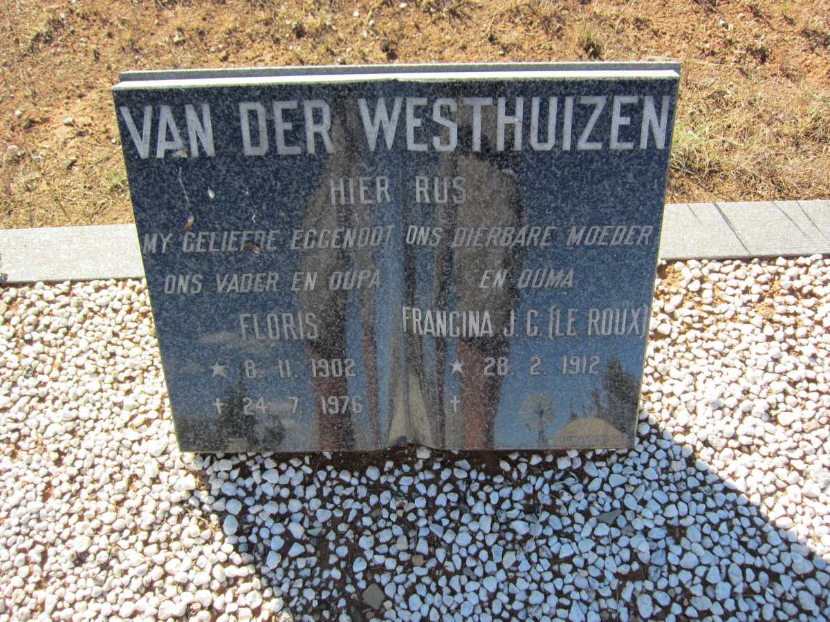 WESTHUIZEN Floris 1902-1976 &amp; Francina J.C. LE ROUX 1912-