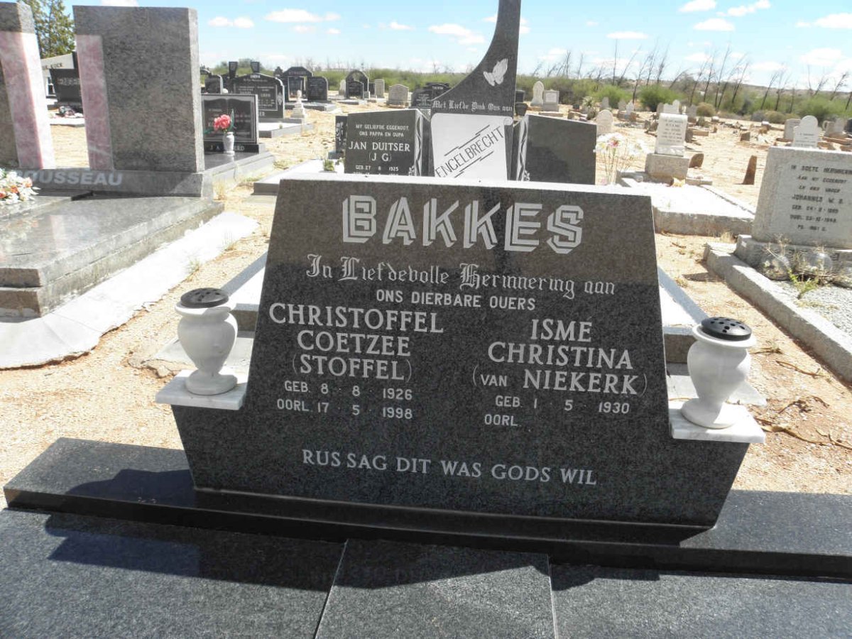 BAKKES Christoffel Coetzee 1926-1998 &amp; Isme Christina VAN NIEKERK 1930-