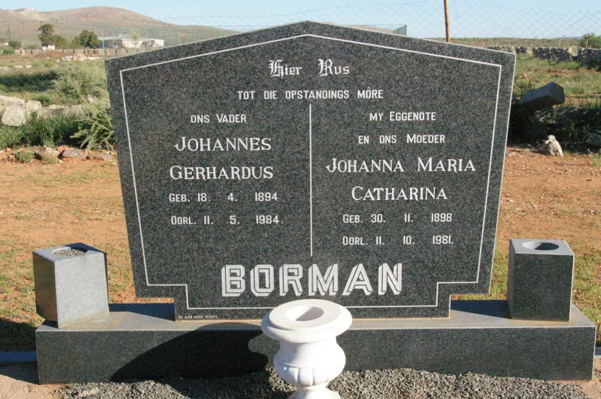 BORMAN Johannes Gerhardus 1894-1984 &amp; Johanna Maria Catharina 1898-1981