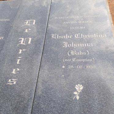 VRIES Jacobus Adriaan van Niekerk, de 1920-2007 &amp; Elsabe Christina Johanna COMPION 1930-