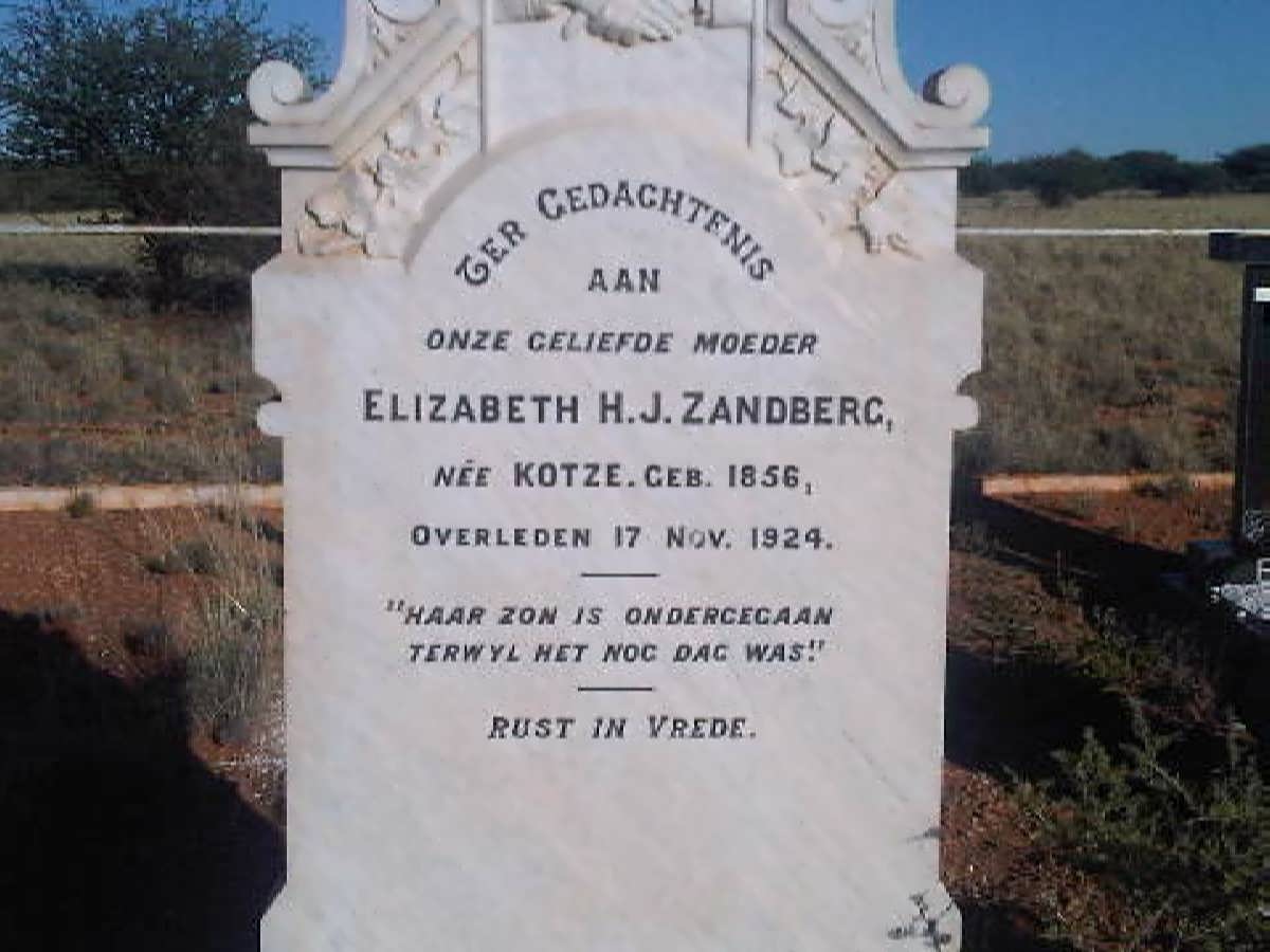 ZANDBERG Elizabeth H.J. nee KOTZE 1856-1924