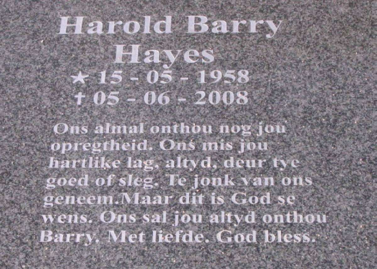 HAYES Harold Barry 1958-2008