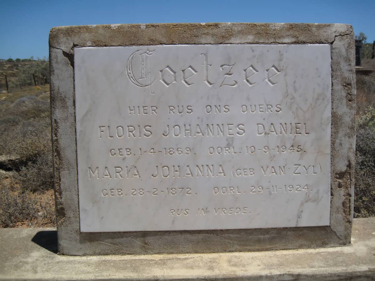 COETZEE Floris Johannes Daniel 1869-1945 &amp; Maria Johanna VAN ZYL 1872-1924