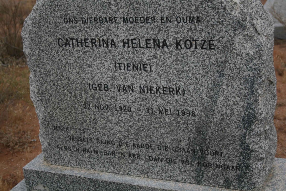 KOTZÉ Catherina Maria nee VAN NIEKERK 1920-1998