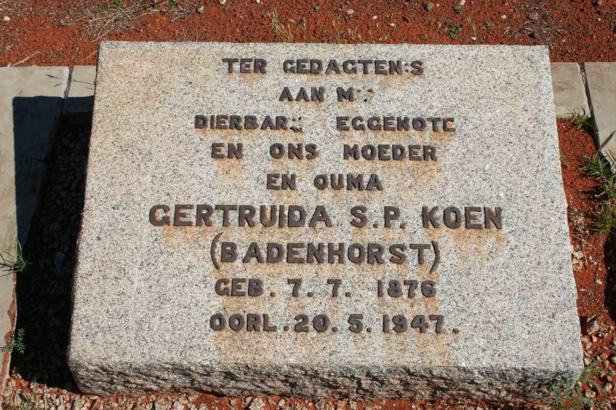 KOEN Gertruida S.P. nee BADENHORST 1876-1947