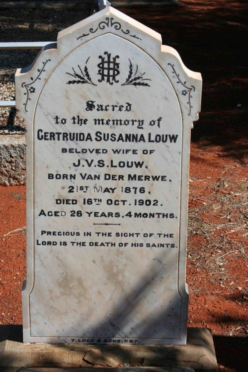 LOUW Gertruida Susanna nee VAN DER MERWE 1876-1902