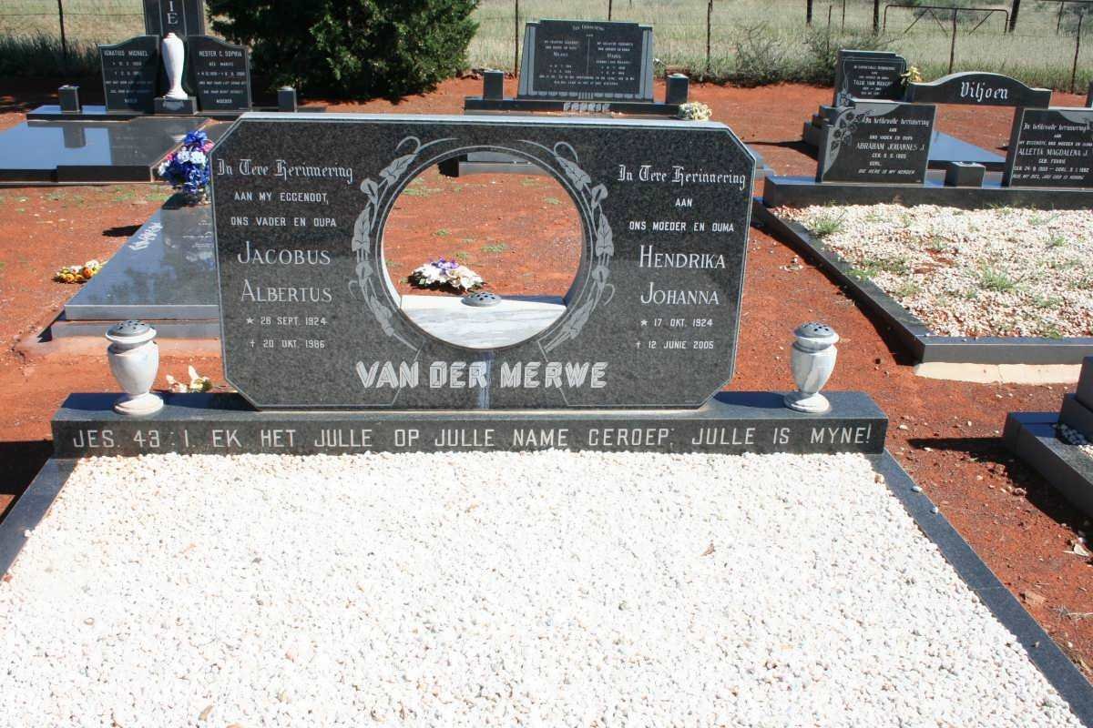 MERWE Jacobus Albertus, van der 1924-1986 &amp; Hendrika Johanna 1924-2005