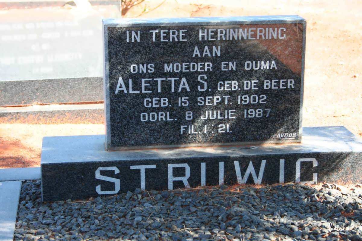 STRUWIG Aletta S. nee DE BEER 1902-1987