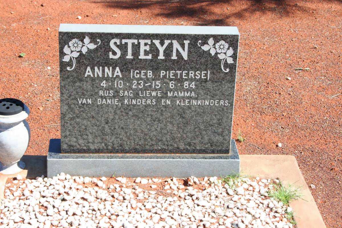 STEYN Anna nee PIETERSE 1923-1984