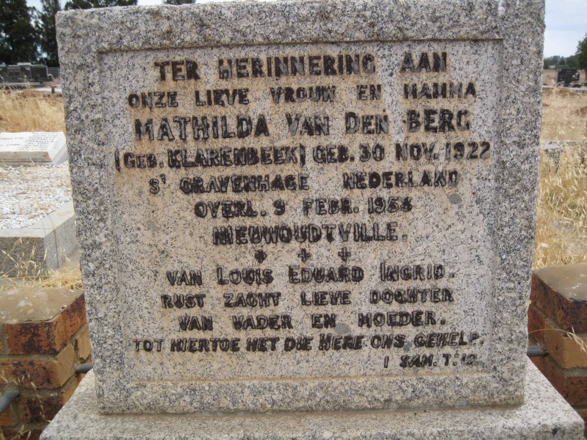 BERG Mathilda, van den nee KLARENBEEK 1922-1958