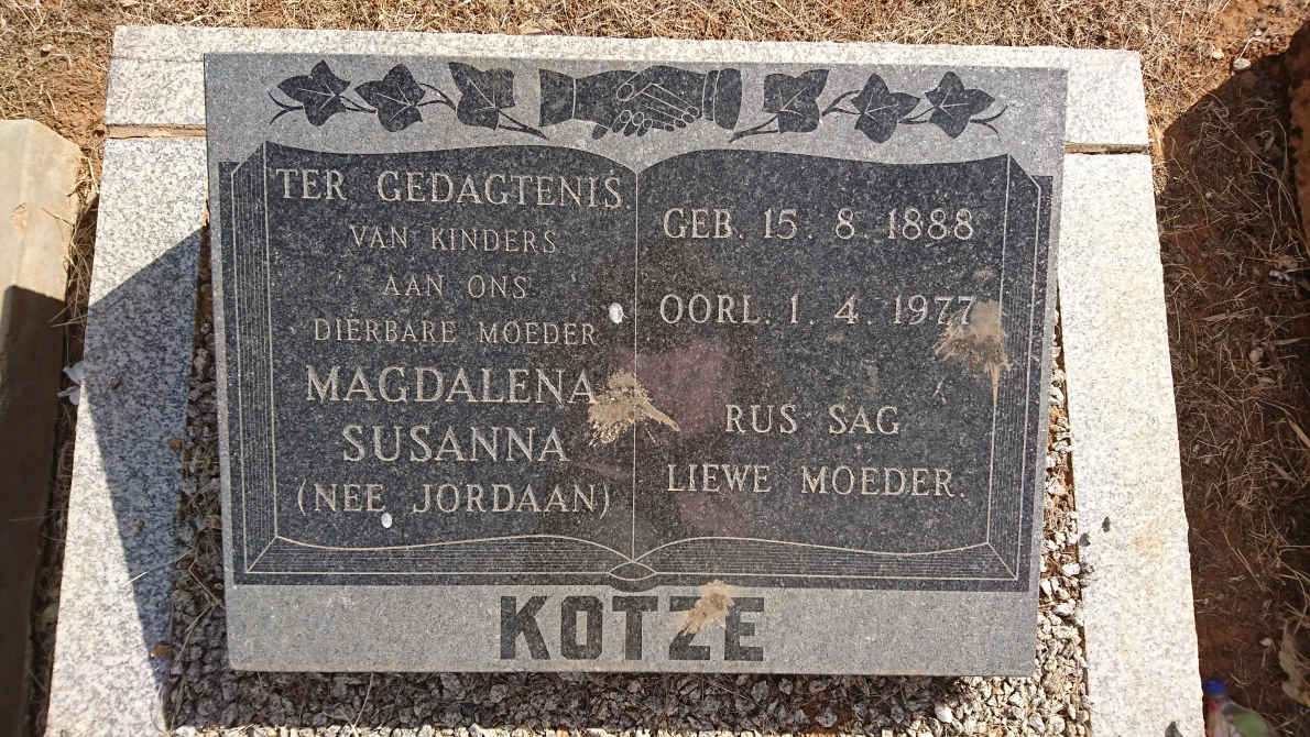 KOTZE Magdalena Susanna nee JORDAAN 1888-1977