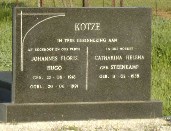 KOTZE Johannes Floris Hugo 1918-1991 &amp; Catherina Helena STEENKAMP 1938-