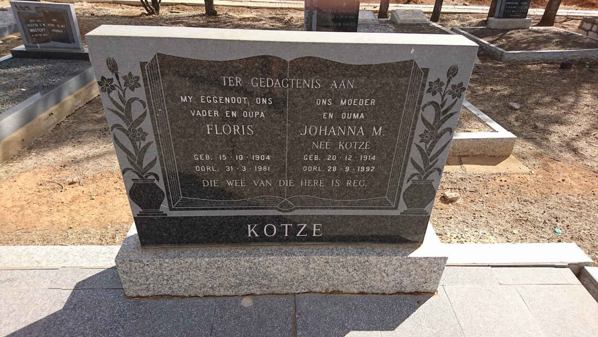 KOTZE Floris 1904-1981 &amp; Johanna M. KOTZE 1914-1992