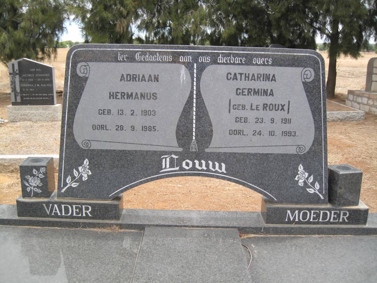 LOUW Adriaan Hermanus 1903-1985 &amp; Catharina Germina LE ROUX 1911-1993