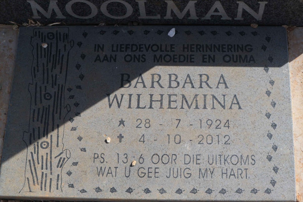 MOOLMAN Nicolaas Reimert 1924-1992 &amp; Barbara Wilhelmina 1924-2012