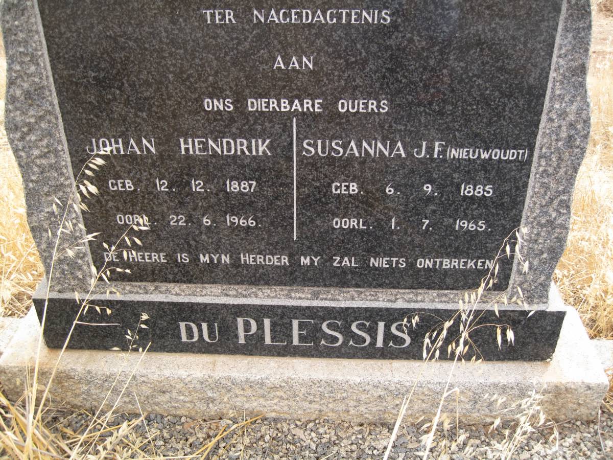 PLESSIS Johan Hendrik. du 1887-1966 &amp; Susanna J.F. NIEUWOUDT  1885-1965