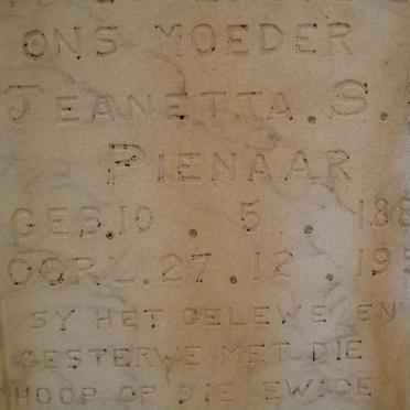 PIENAAR Jeanetta S.C. 1886-1952