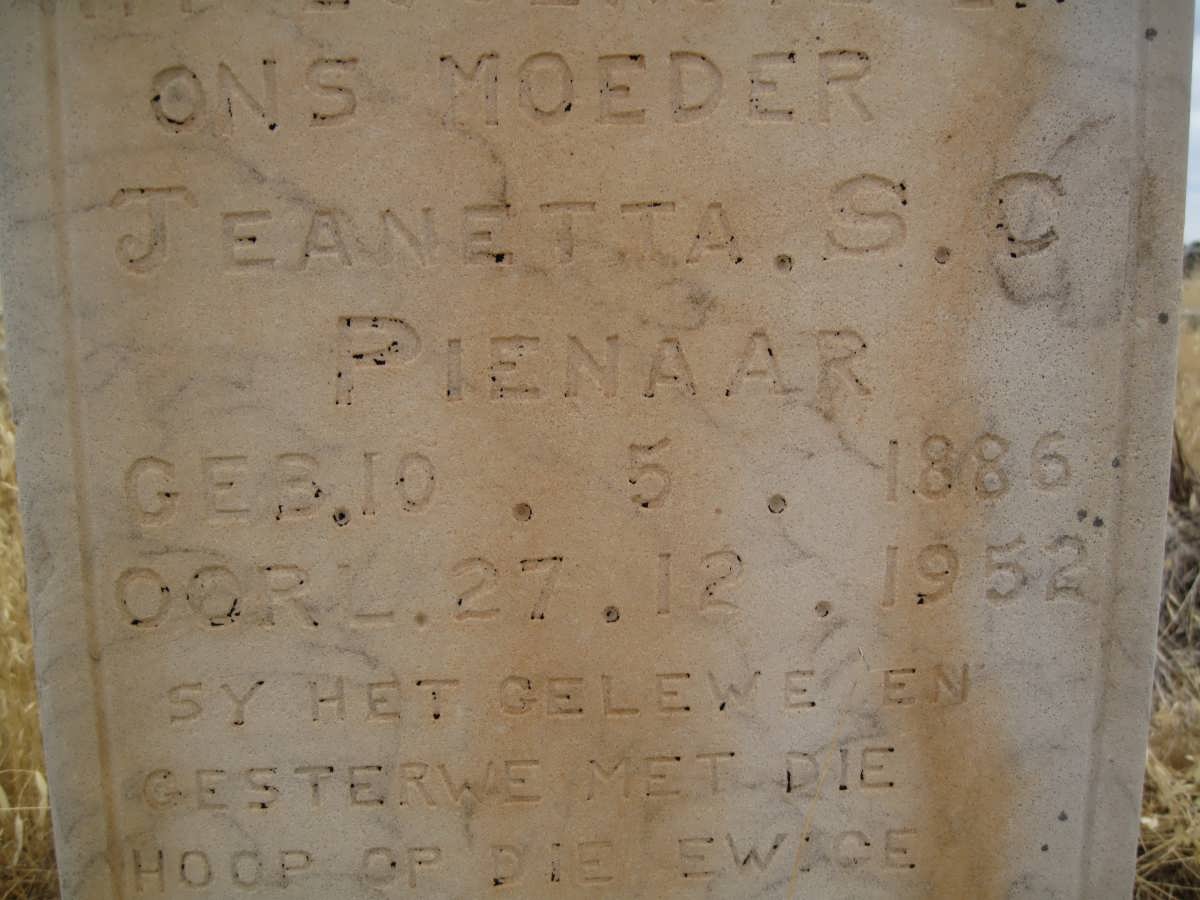 PIENAAR Jeanetta S.C. 1886-1952