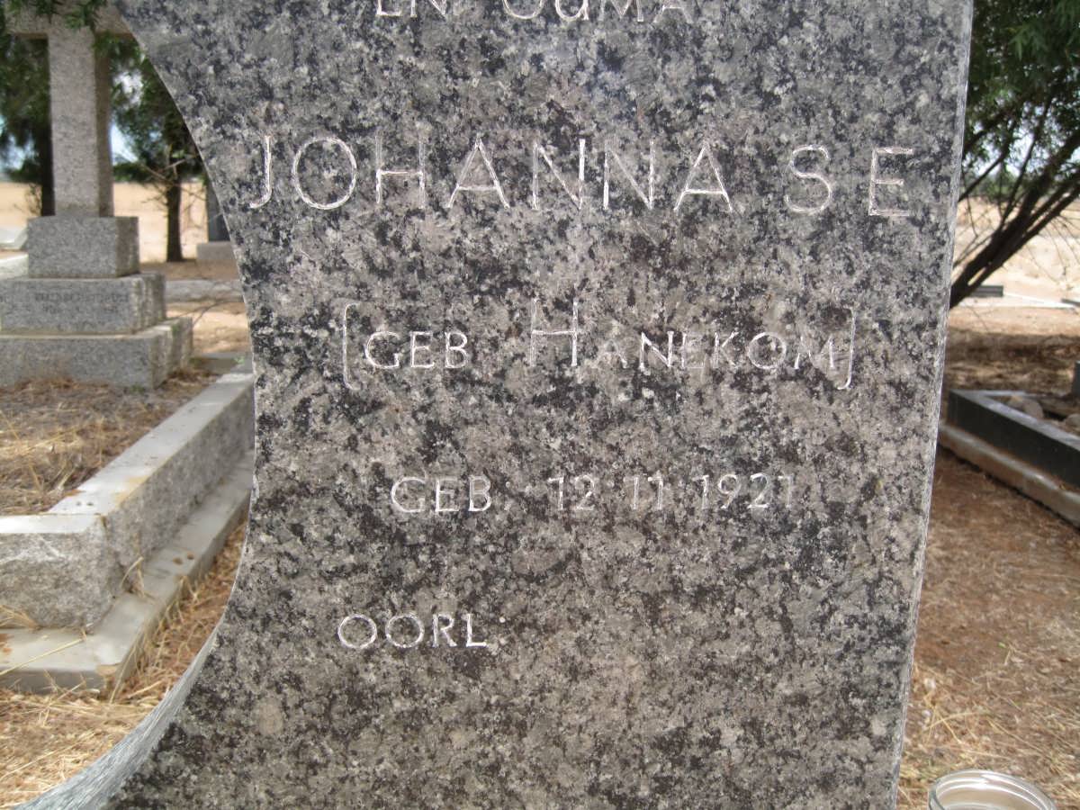 VISSER Johanna S.E. nee HANEKOM 1921-