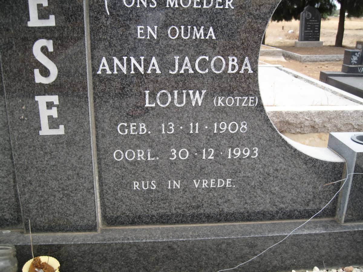 WIESE Anna Jacoba, formerly LOUW, nee KOTZE 1908-1993