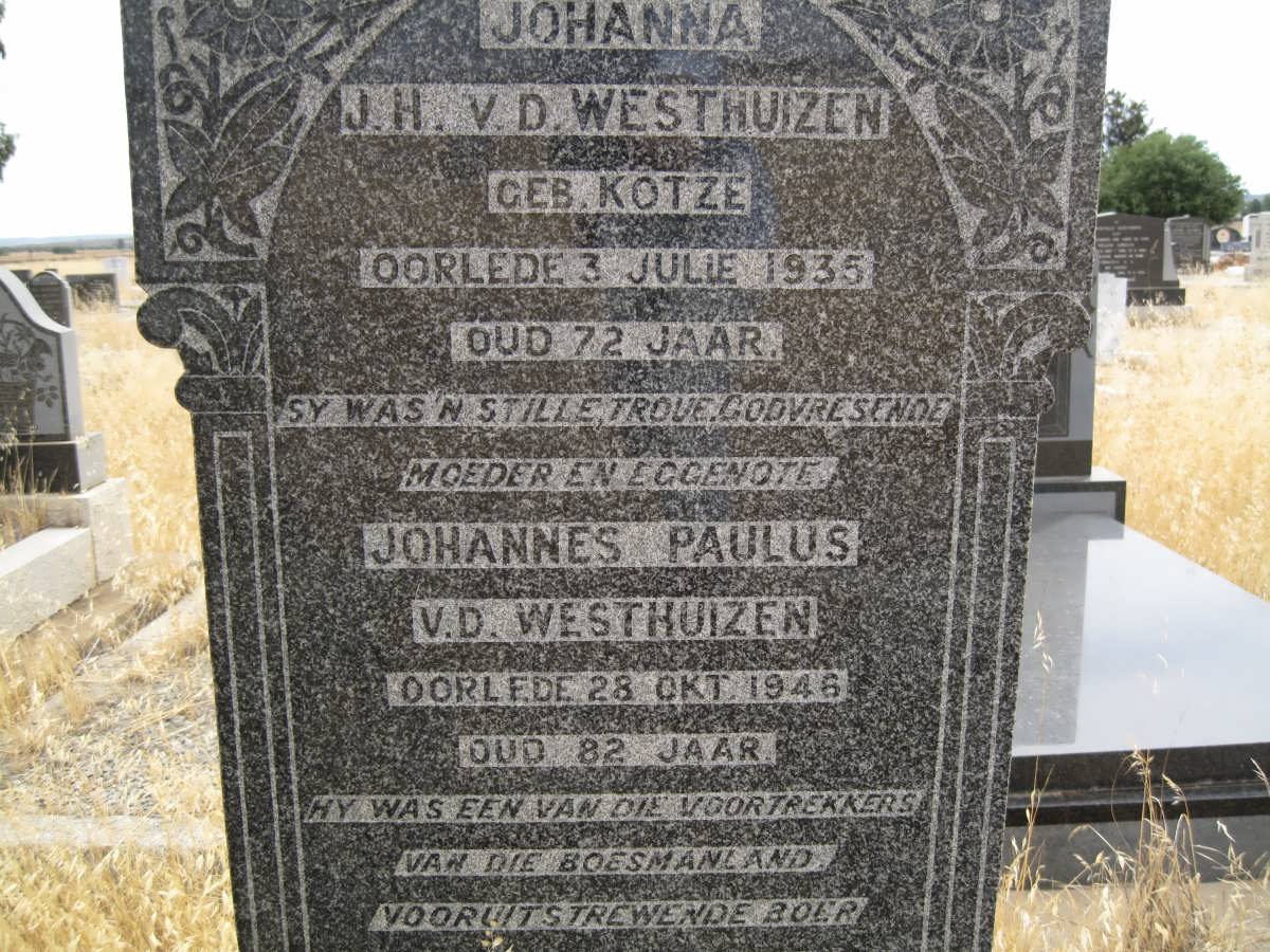 WESTHUIZEN Johannes Paulus, v.d. -1946 &amp; Johanna J.H. KOTZE -1935