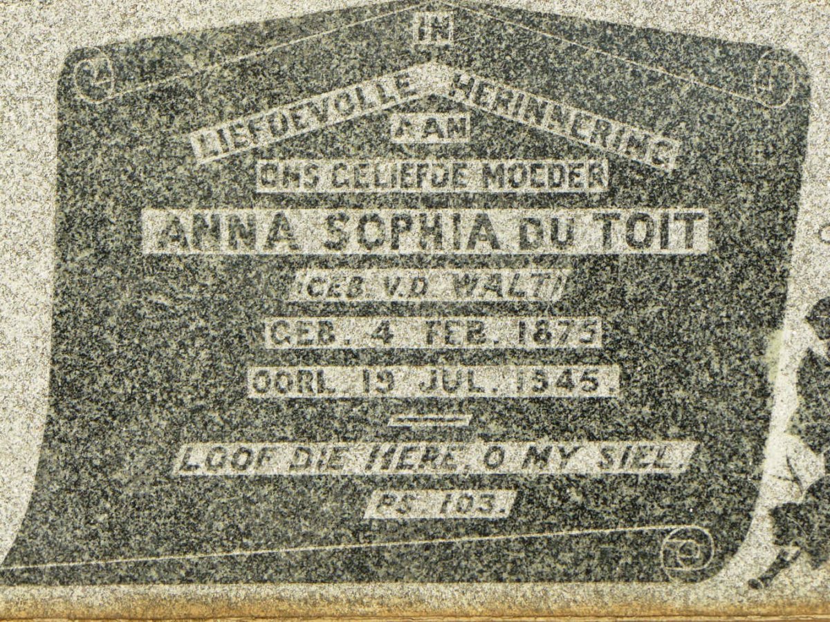 TOIT Anna Sophia, du nee V.D. WALT 1875-1945