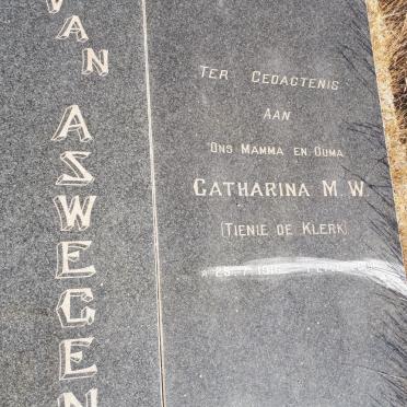 ASWEGEN Catharina M.W., van nee DE KLERK 1916-2000