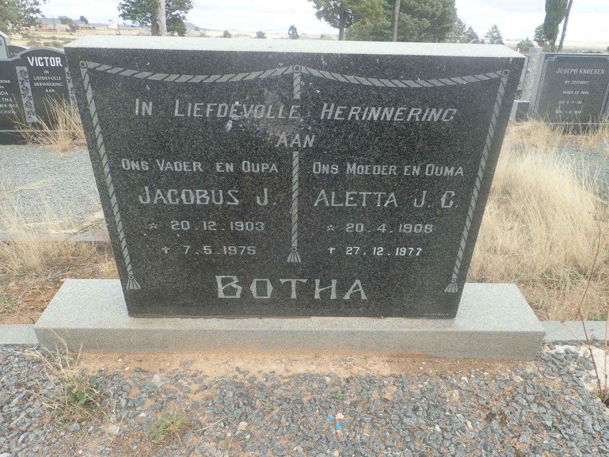 BOTHA Jacobus J. 1903-1975 &amp; Aletta J.G. 1908-1977