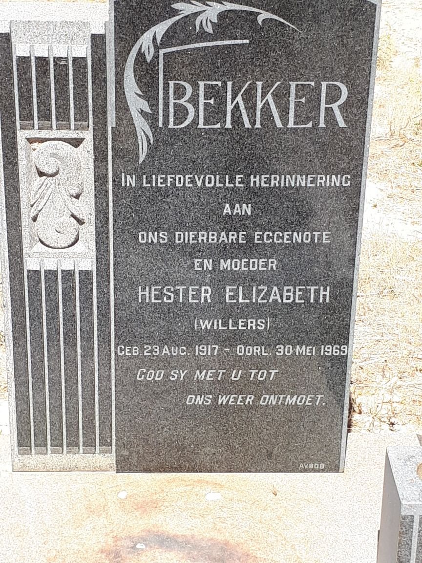 BEKKER Hester Elizabeth nee WILLERS 1917-1969