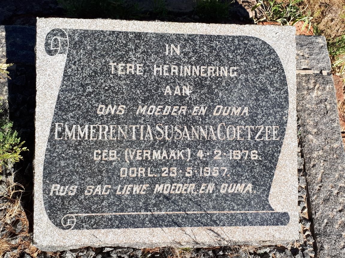 COETZEE Emmerentia Susanna nee VERMAAK 1876-1957