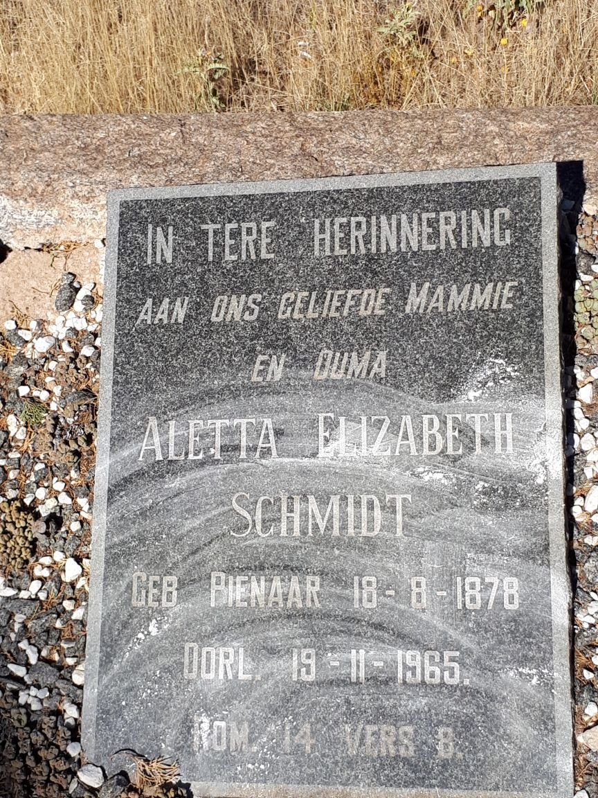 SCHMIDT Aletta Elizabeth nee PIENAAR 1878-1965