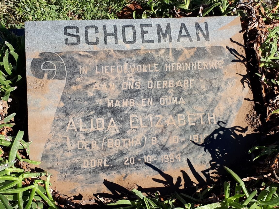 SCHOEMAN Alida Elizabeth nee BOTHA 1912-1994