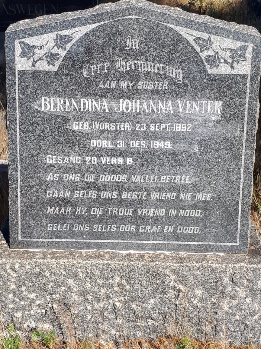 VENTER Berendina Johanna nee VORSTER 1892-1949