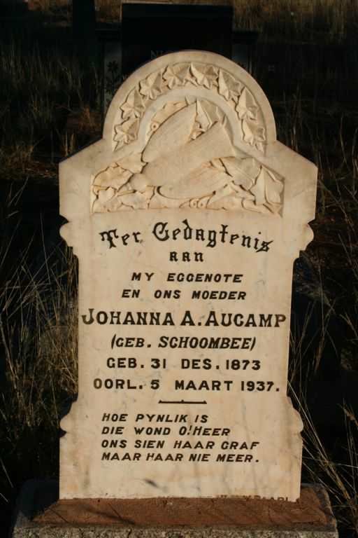 AUCAMP Johanna A. nee SCHOOMBEE 1873-1937