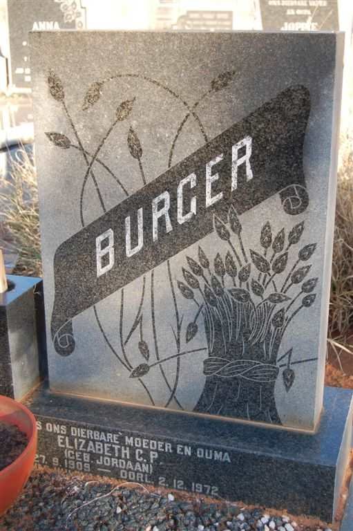 BURGER Elizabeth C.P nee JORDAAN 1909-1972