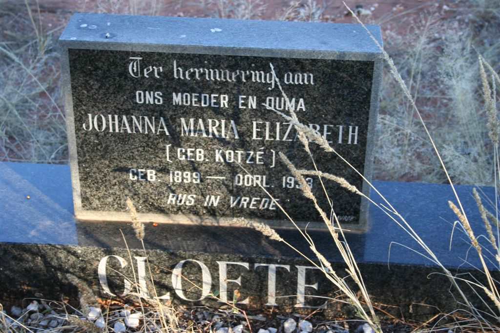 CLOETE Johanna Maria Elizabeth nee KOTZE 1899-1933