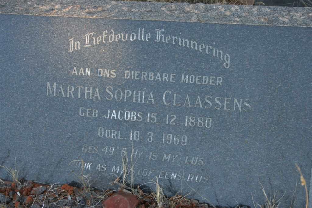 CLAASSENS Martha Sophia nee JACOBS 1880-1969