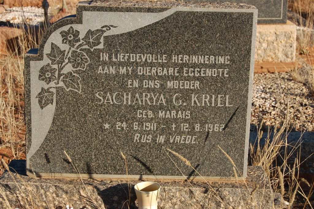 KRIEL Sacharya G. nee MARAIS 1911-1962