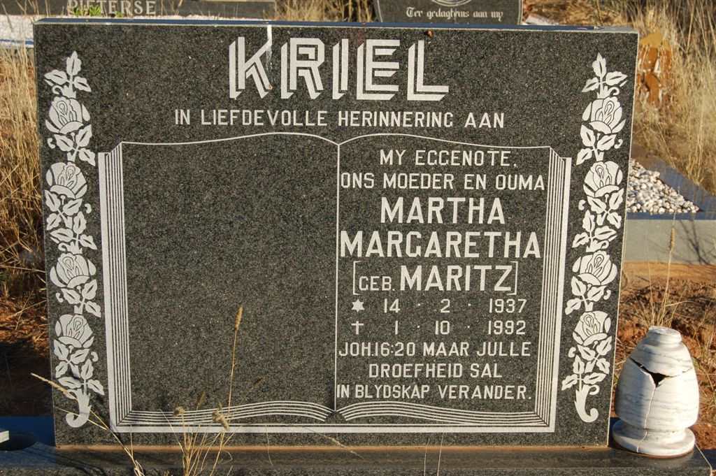KRIEL Martha Margaretha nee MARITZ 1937-1992