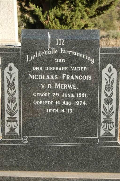 MERWE Nicolaas Francois, v.d. 1881-1974