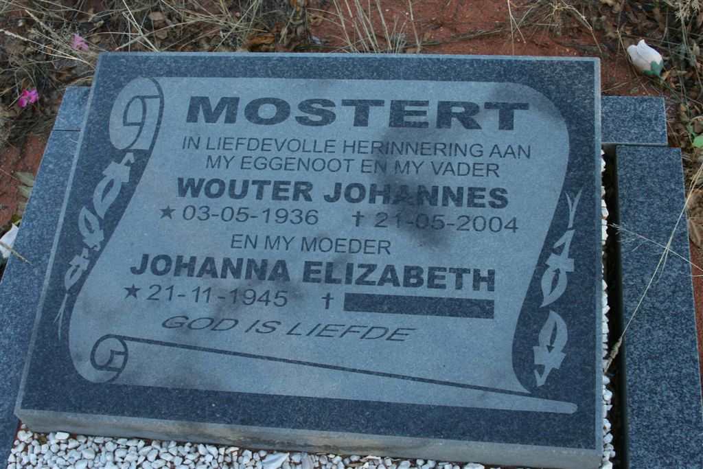 MOSTERT Wouter Johannes 1936-2004 &amp; Johanna Elizabeth 1945-