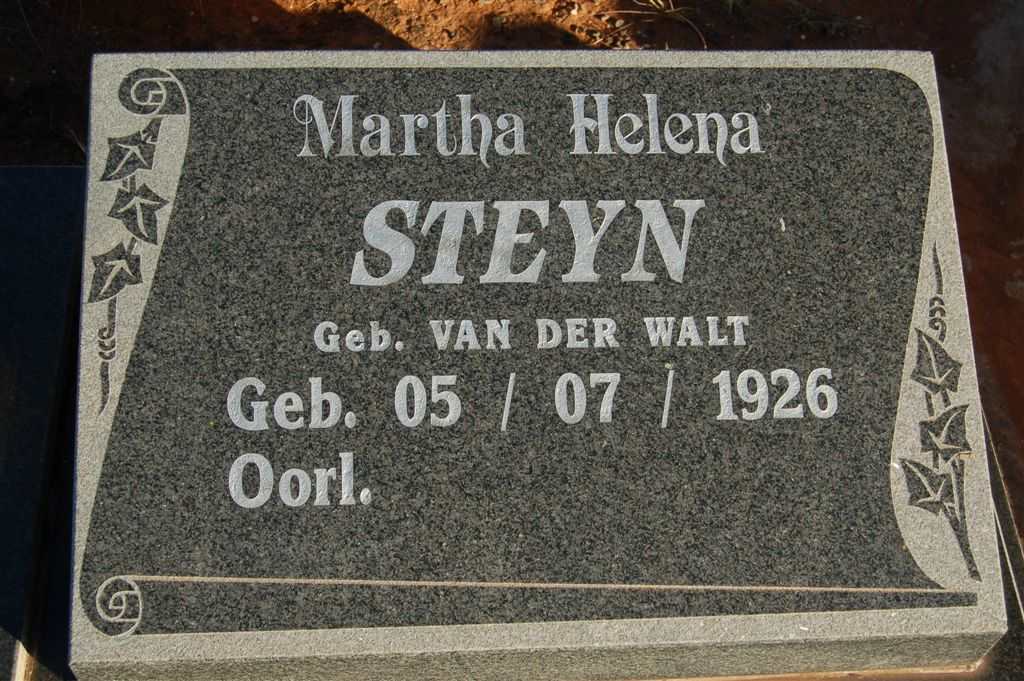 STEYN Martha Helena nee VAN DER WALT 1926-