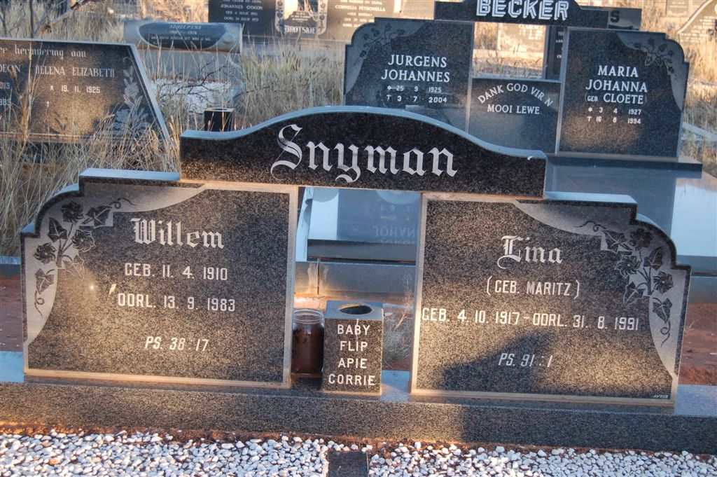 SNYMAN Willem 1910-1983 &amp; Lina MARITZ 1917-1991