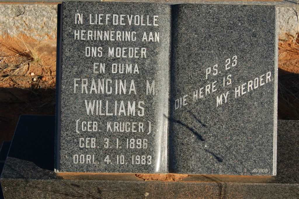 WILLIAMS Francina M. nee KRUGER 1896-1983